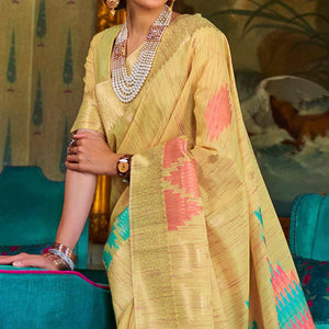 Exclusive Yellow Coloured Festive Wear Woven Multi Slub Soft Silk Saree