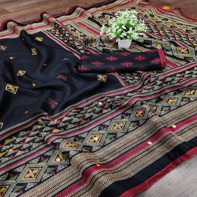 Exotic Black Coloured Casual Wear Printed Cotton Jute Saree