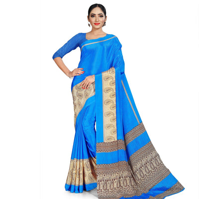 Exotic Blue Colored Casual Wear Printed Crepe Saree