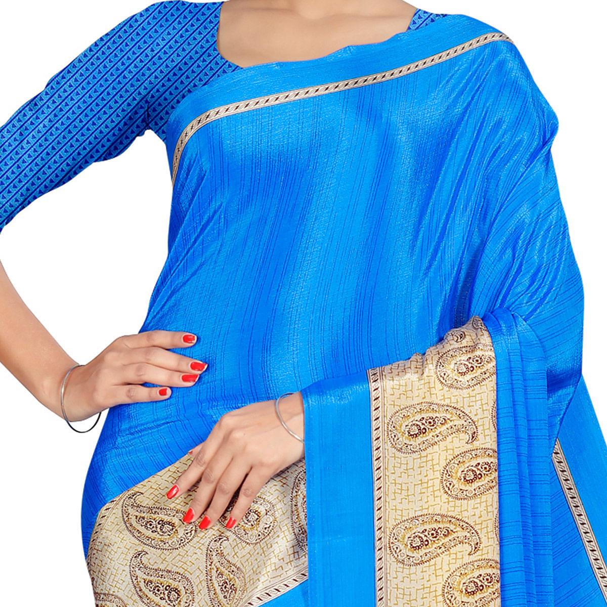 Exotic Blue Colored Casual Wear Printed Crepe Saree
