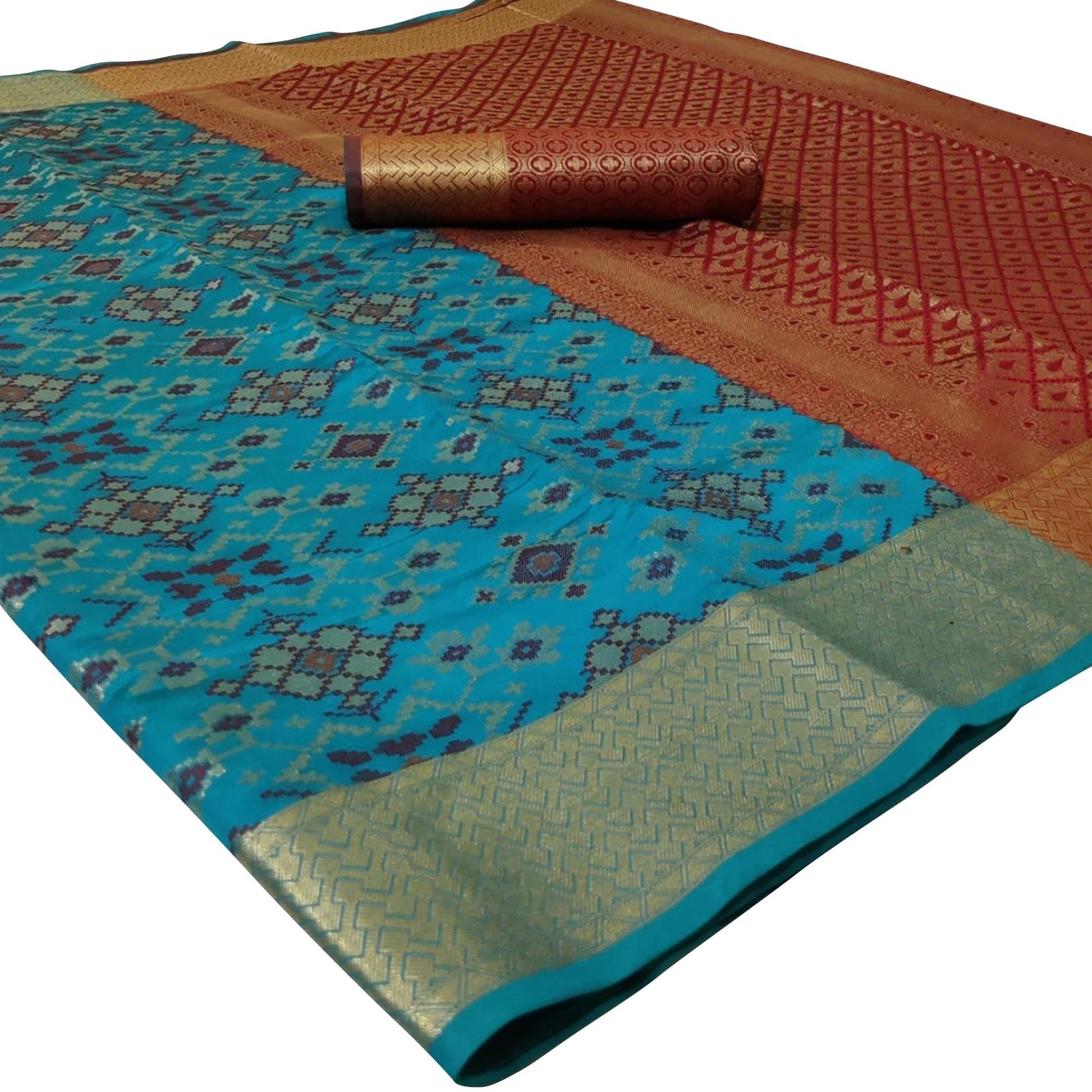 Exotic Blue Colored Festive Wear Woven Silk Saree