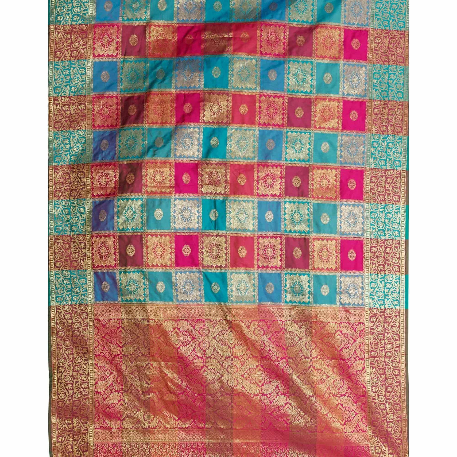 Exotic Blue-Multi Colored Festive Wear Woven Work Art Silk Saree