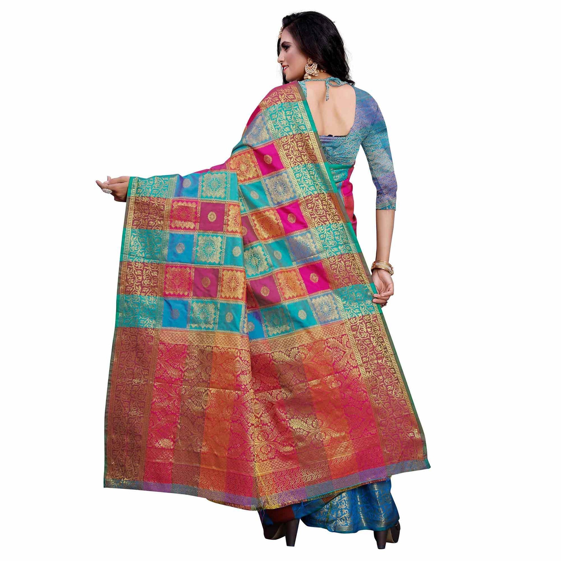 Exotic Blue-Multi Colored Festive Wear Woven Work Art Silk Saree