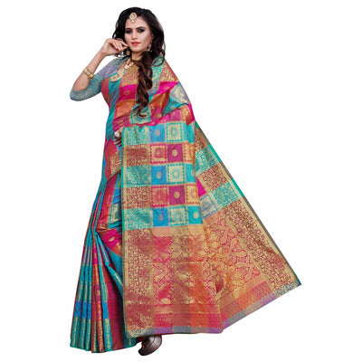 Exotic Blue-Multi Colored Festive Wear Woven Work Art Silk Saree