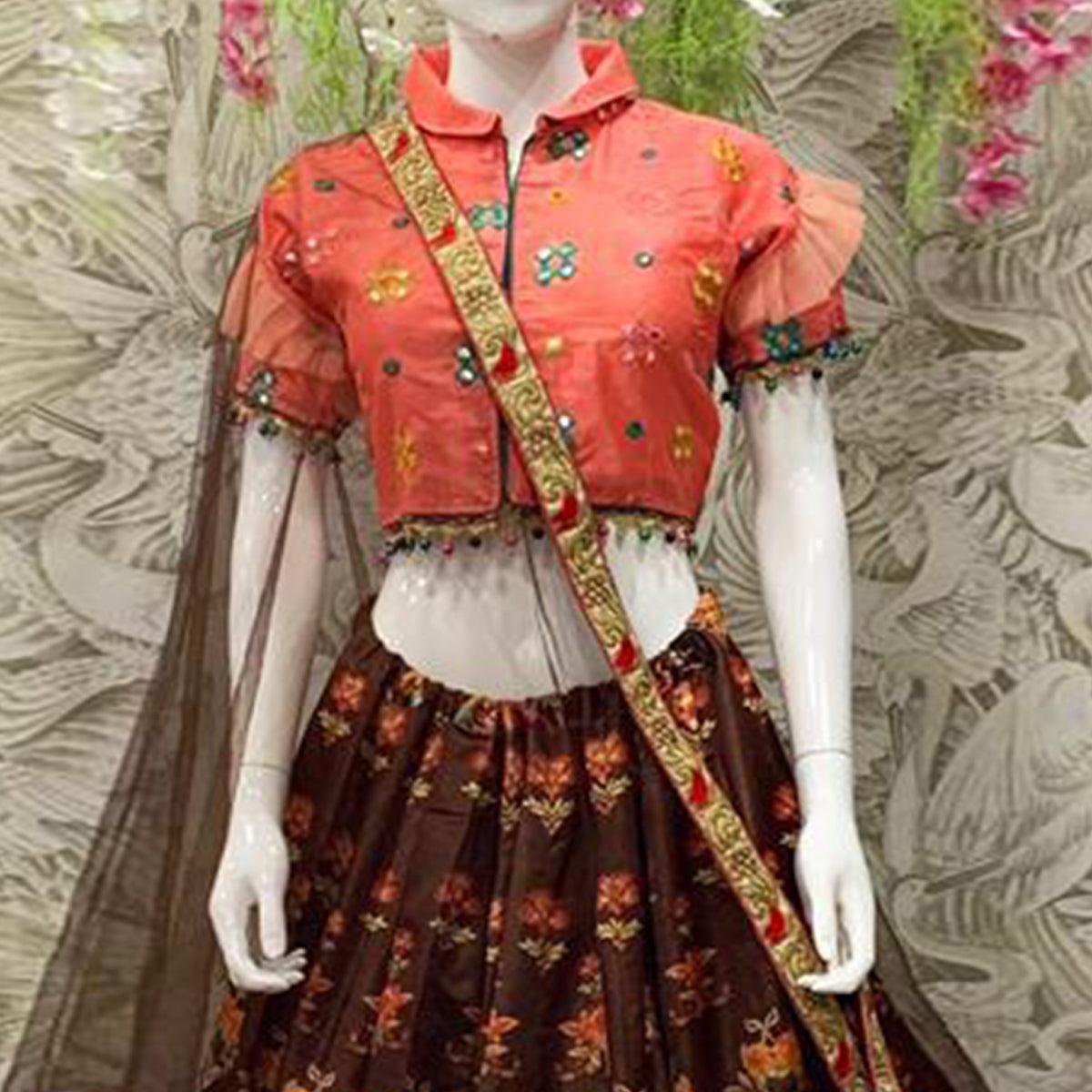 Exotic Brown Coloured Partywear Embroidered Dual Satin Lehenga Choli