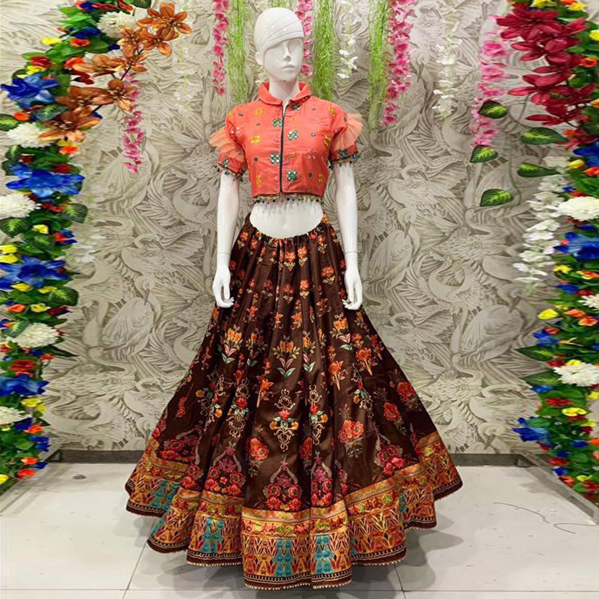 Exotic Brown Coloured Partywear Embroidered Dual Satin Lehenga Choli