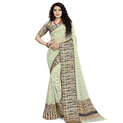 Exotic Cream Colored Casual Wear Printed Georgette Saree