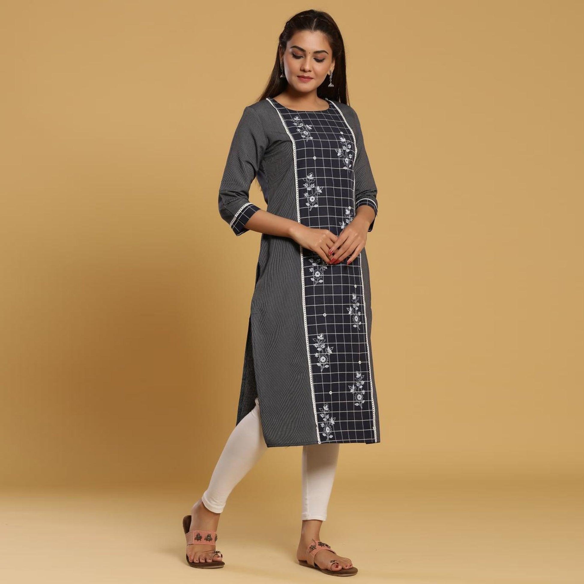 Exotic Dark Grey Colored Casual Wear Printed Cotton Kurti