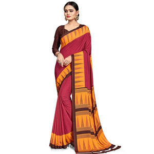 Exotic Dark Pink Colored Casual Wear Printed Crepe Saree