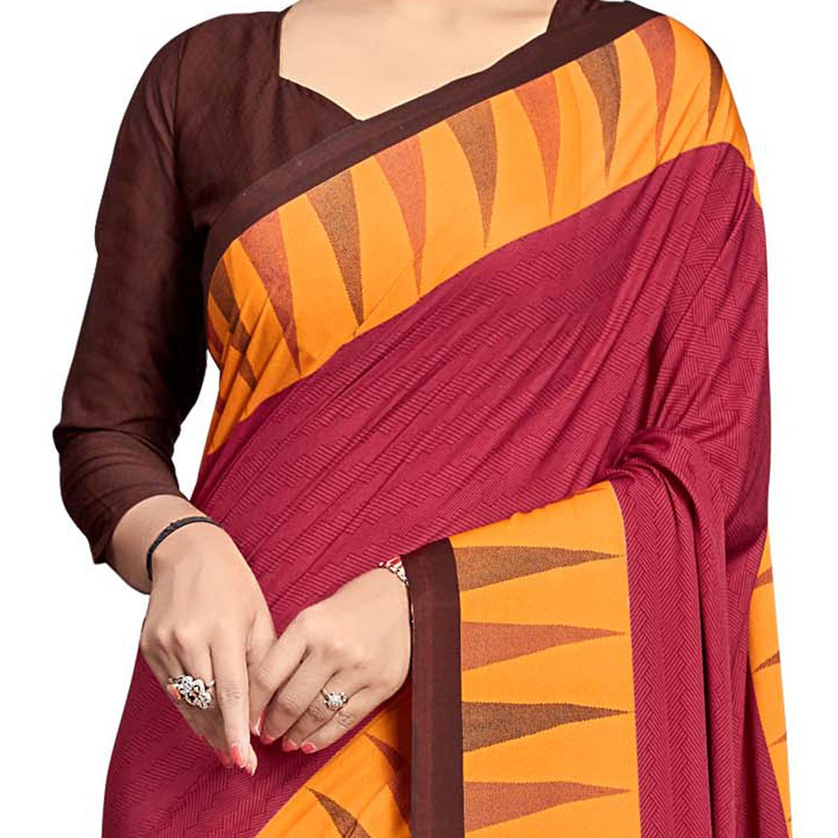 Exotic Dark Pink Colored Casual Wear Printed Crepe Saree