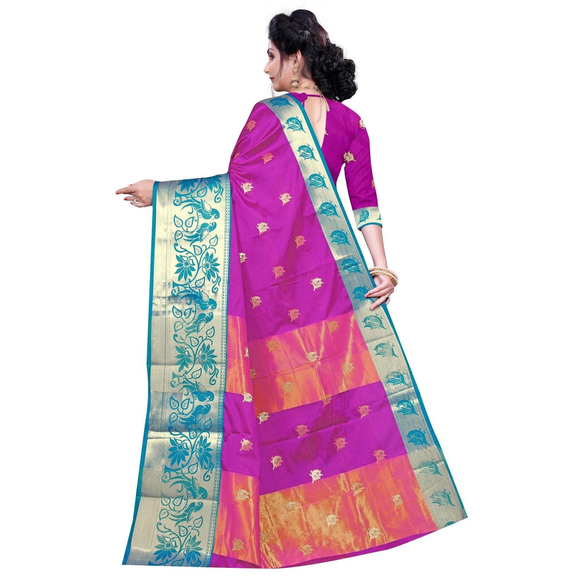 Exotic Dark Pink Colored Festive Wear Woven Cotton Silk Saree