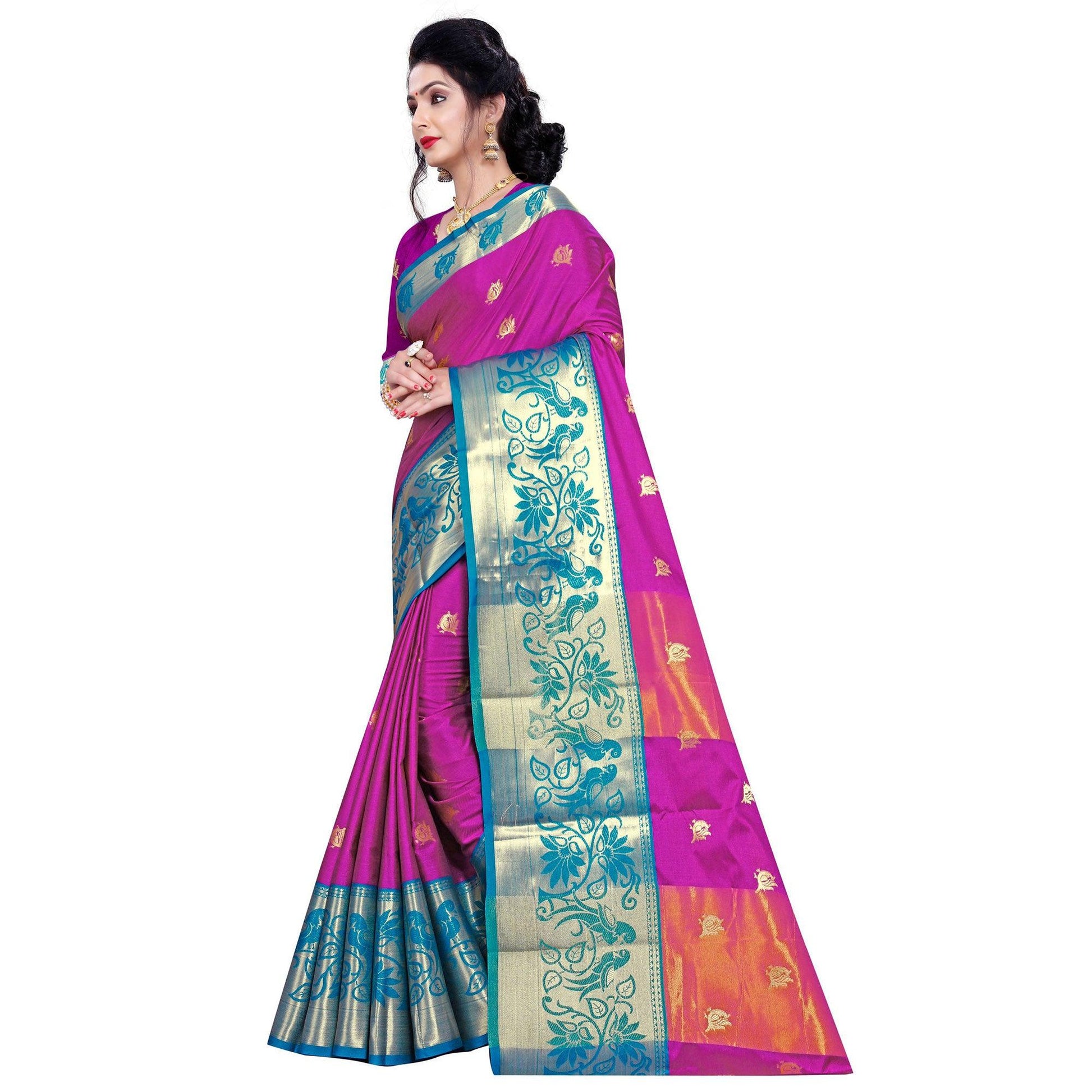 Exotic Dark Pink Colored Festive Wear Woven Cotton Silk Saree