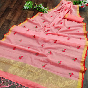 Exotic Gajari Colored Festive Wear Woven Silk Saree