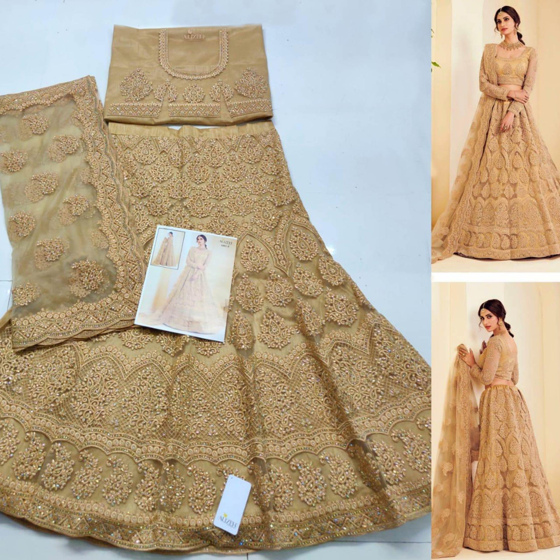 Exotic Golden Coloured Wedding Wear Cording Embroidered Net Lehenga Choli