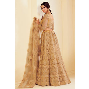 Exotic Golden Coloured Wedding Wear Cording Embroidered Net Lehenga Choli
