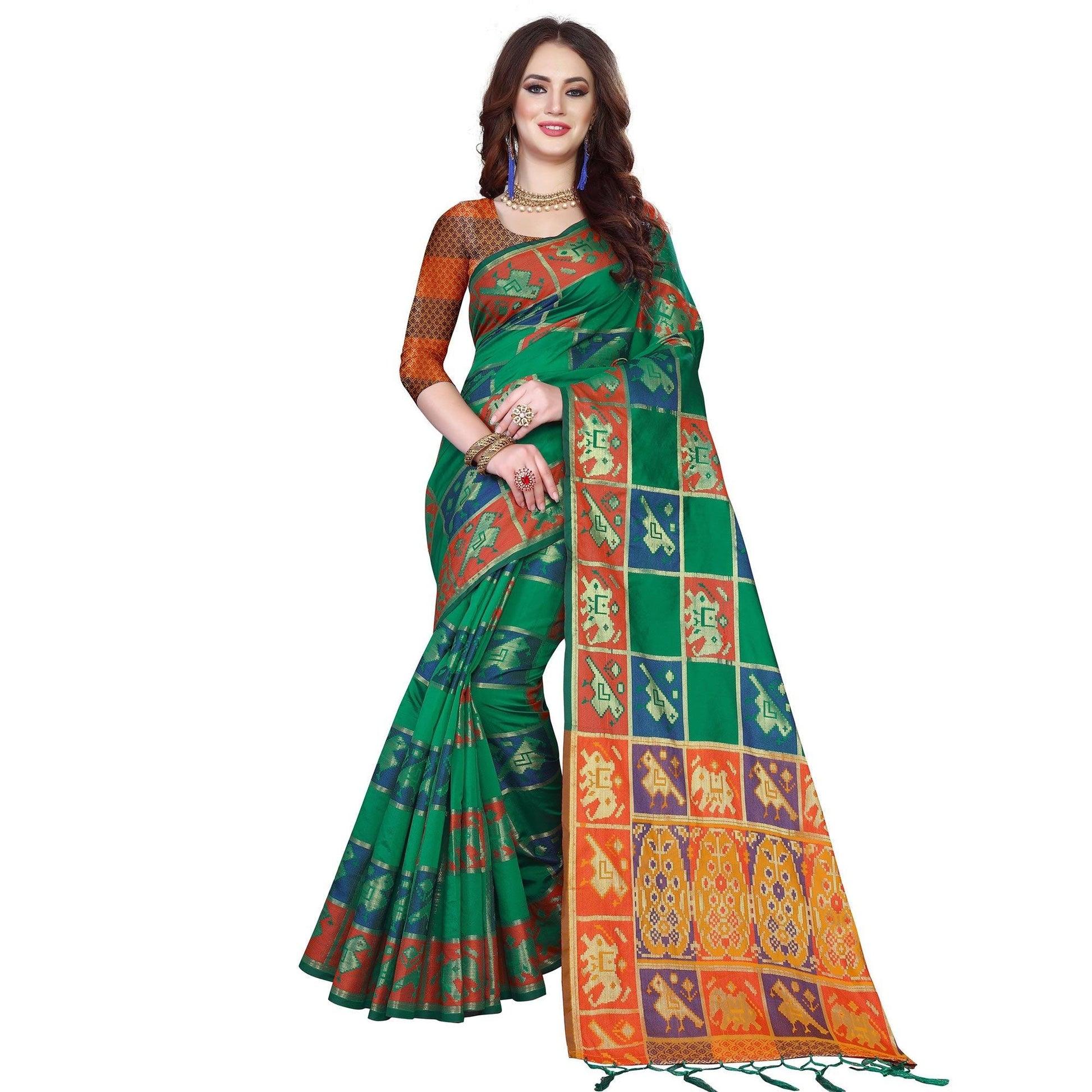 Exotic Green Colored Festive Wear Woven Silk Saree