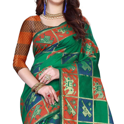 Exotic Green Colored Festive Wear Woven Silk Saree