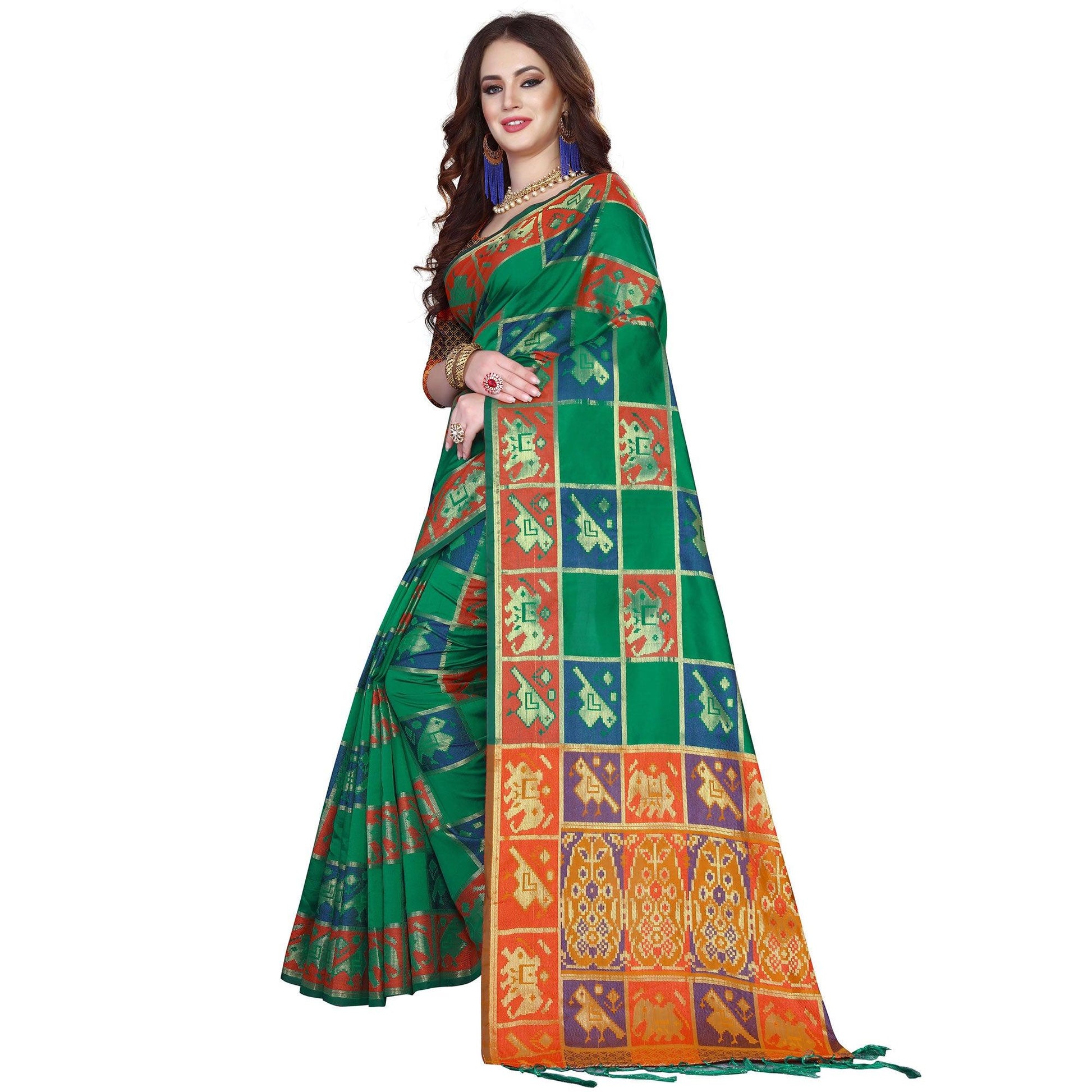 Exotic Green Colored Festive Wear Woven Silk Saree