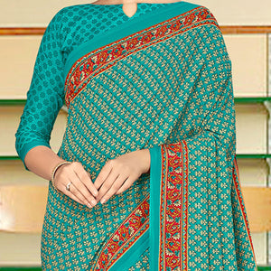 Exotic Green Coloured Casual Wear Printed Crepe Saree
