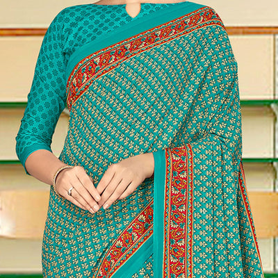 Exotic Green Coloured Casual Wear Printed Crepe Saree