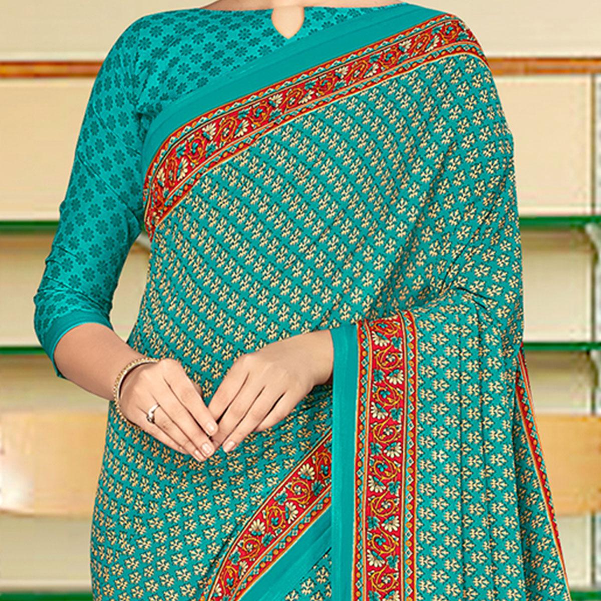 Exotic Green Coloured Casual Wear Printed Crepe Saree