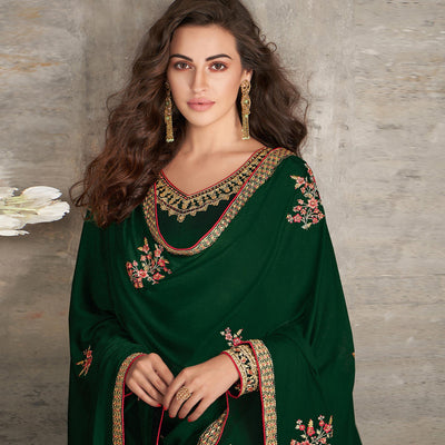 Exotic Green Coloured Partywear Designer Heavy Rangoli Georgette Palazzo Suit