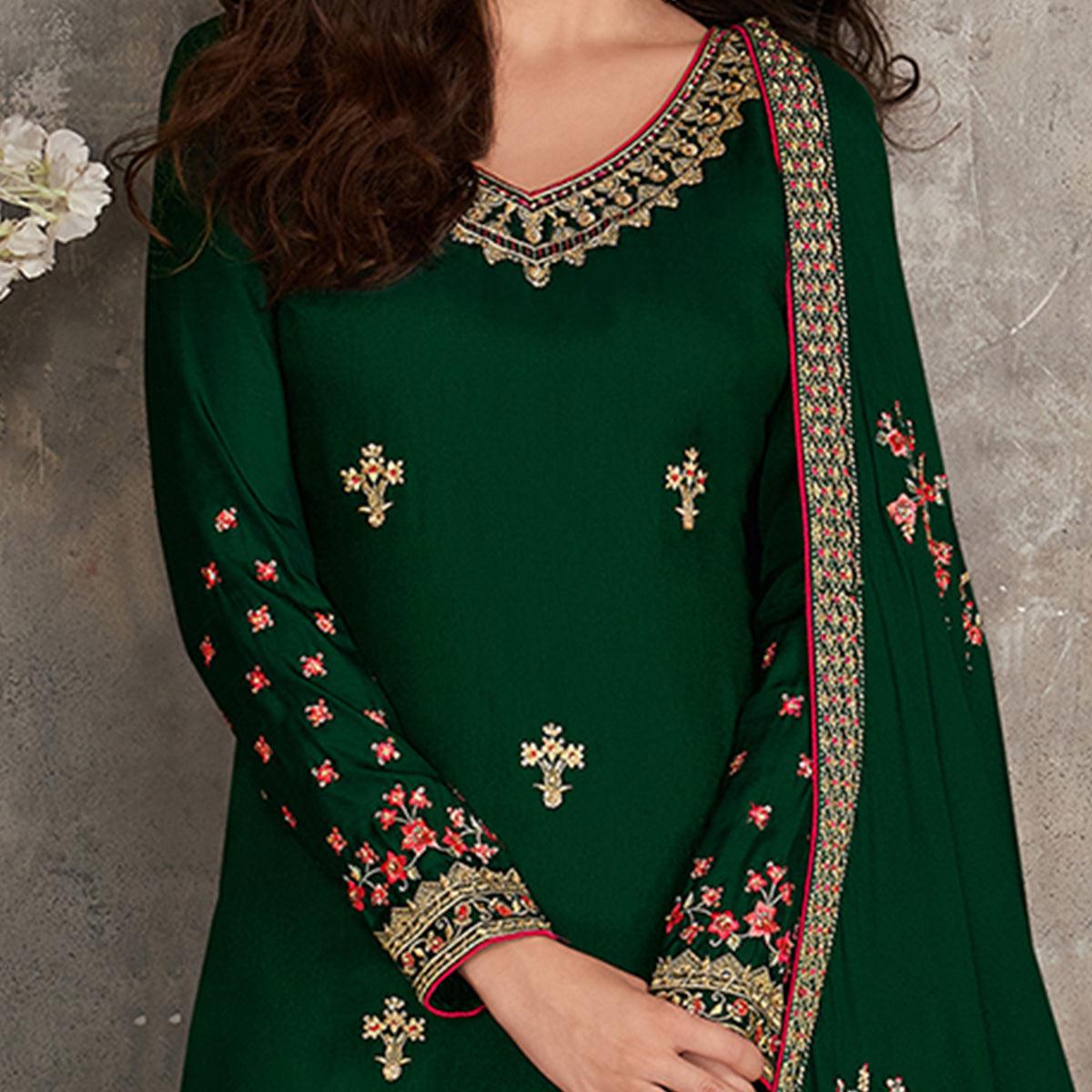 Exotic Green Coloured Partywear Designer Heavy Rangoli Georgette Palazzo Suit