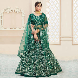 Exotic Green Coloured Thread Embroidery Heavy Net Lehenga Choli