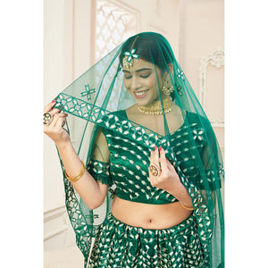 Exotic Green Coloured Thread Embroidery Heavy Net Lehenga Choli