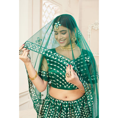 Exotic Green Coloured Thread Embroidery Heavy Net Lehenga Choli