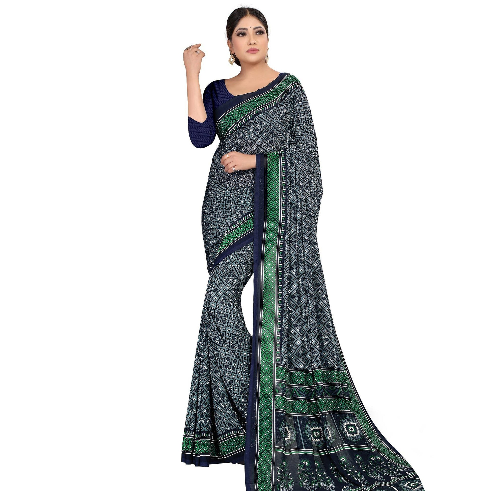 Exotic Grey Colored Casual Wear Printed Georgette Saree