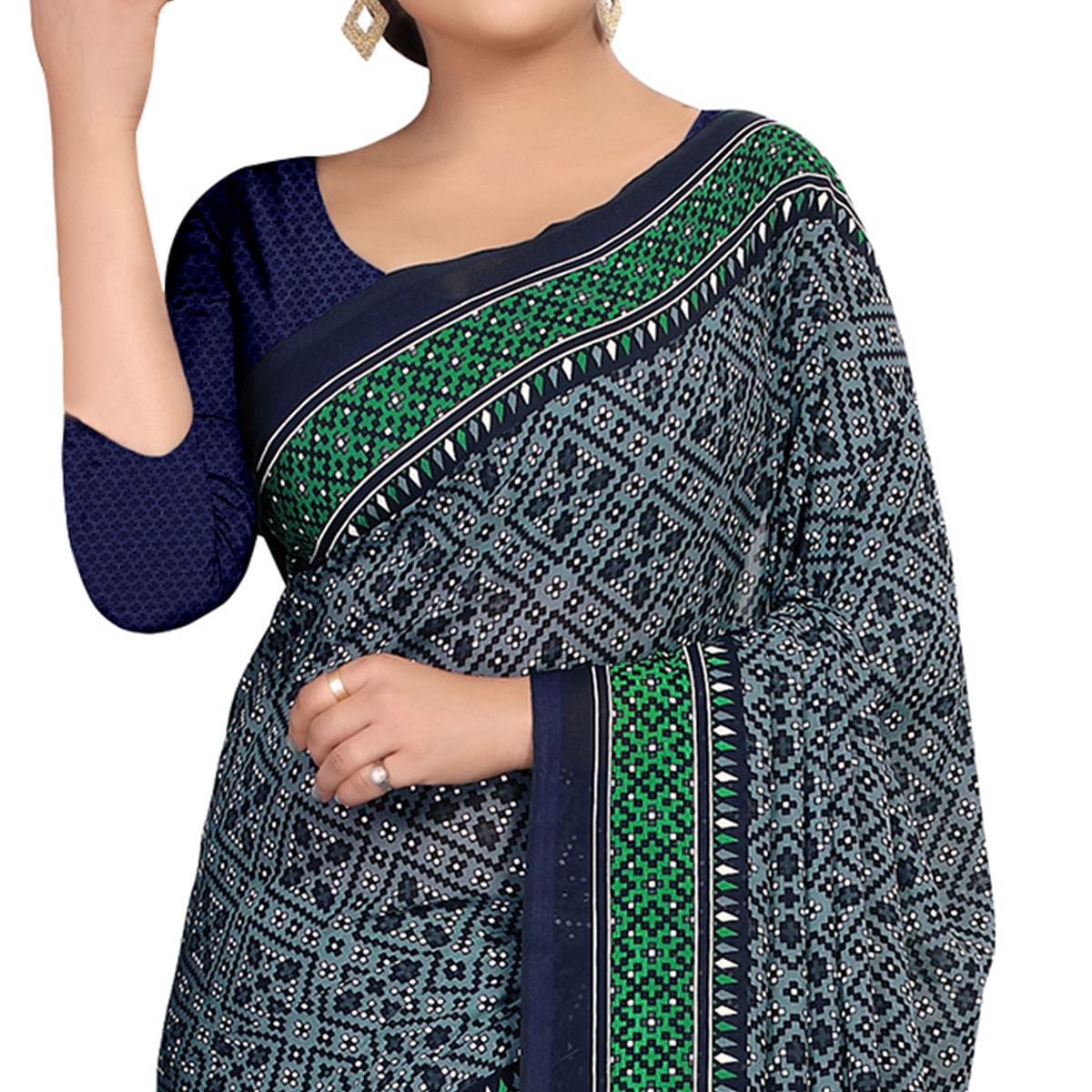 Exotic Grey Colored Casual Wear Printed Georgette Saree