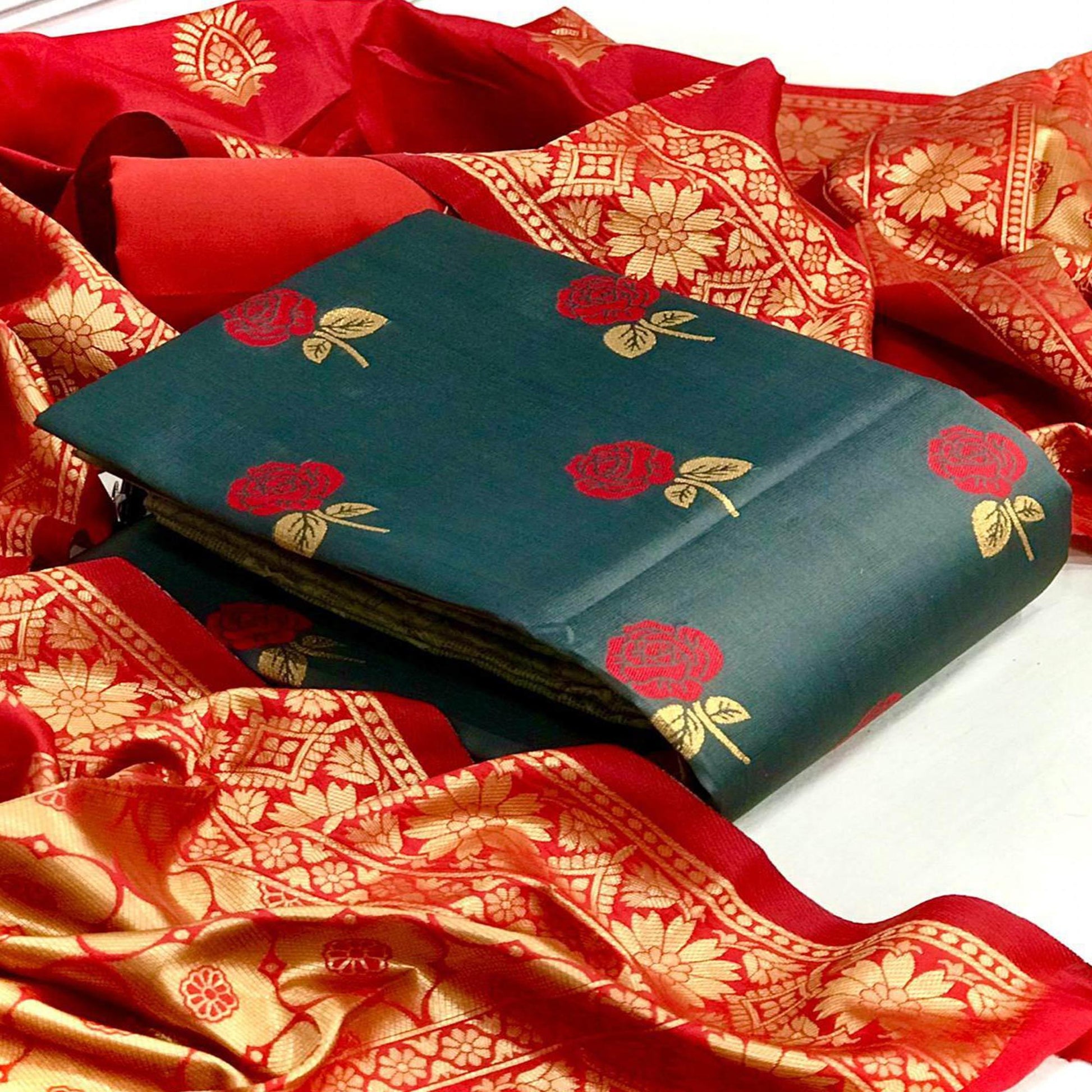 Exotic Grey Colored Casual Woven Banarasi Silk Dress Material
