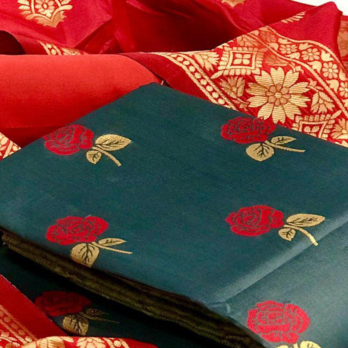 Exotic Grey Colored Casual Woven Banarasi Silk Dress Material