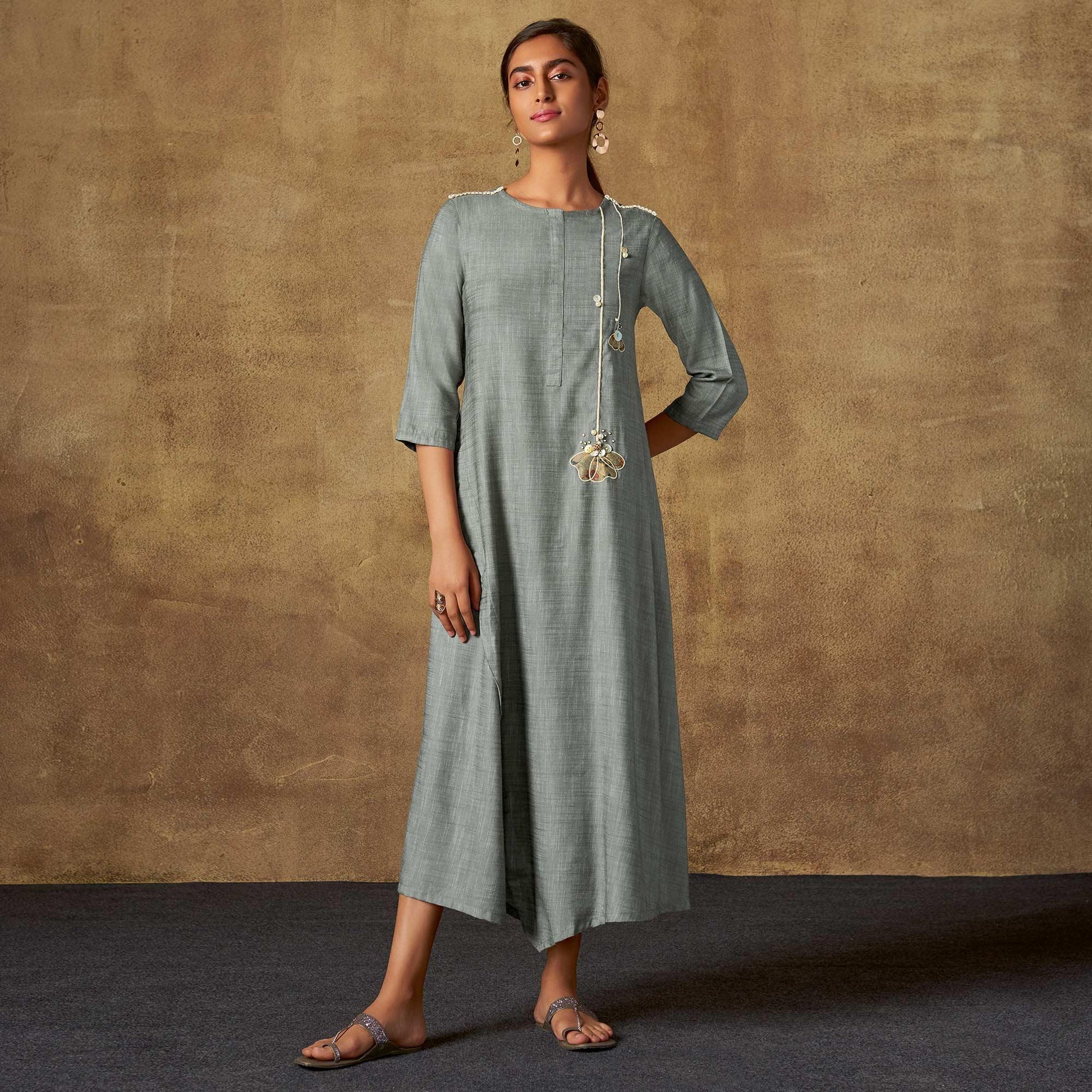 Exotic Grey Colored Party Wear Embroidered Viscose Long Kurti
