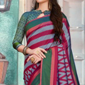 Exotic Grey-Maroon Colored Festive Wear Printed Cotton Silk Saree With Tassels