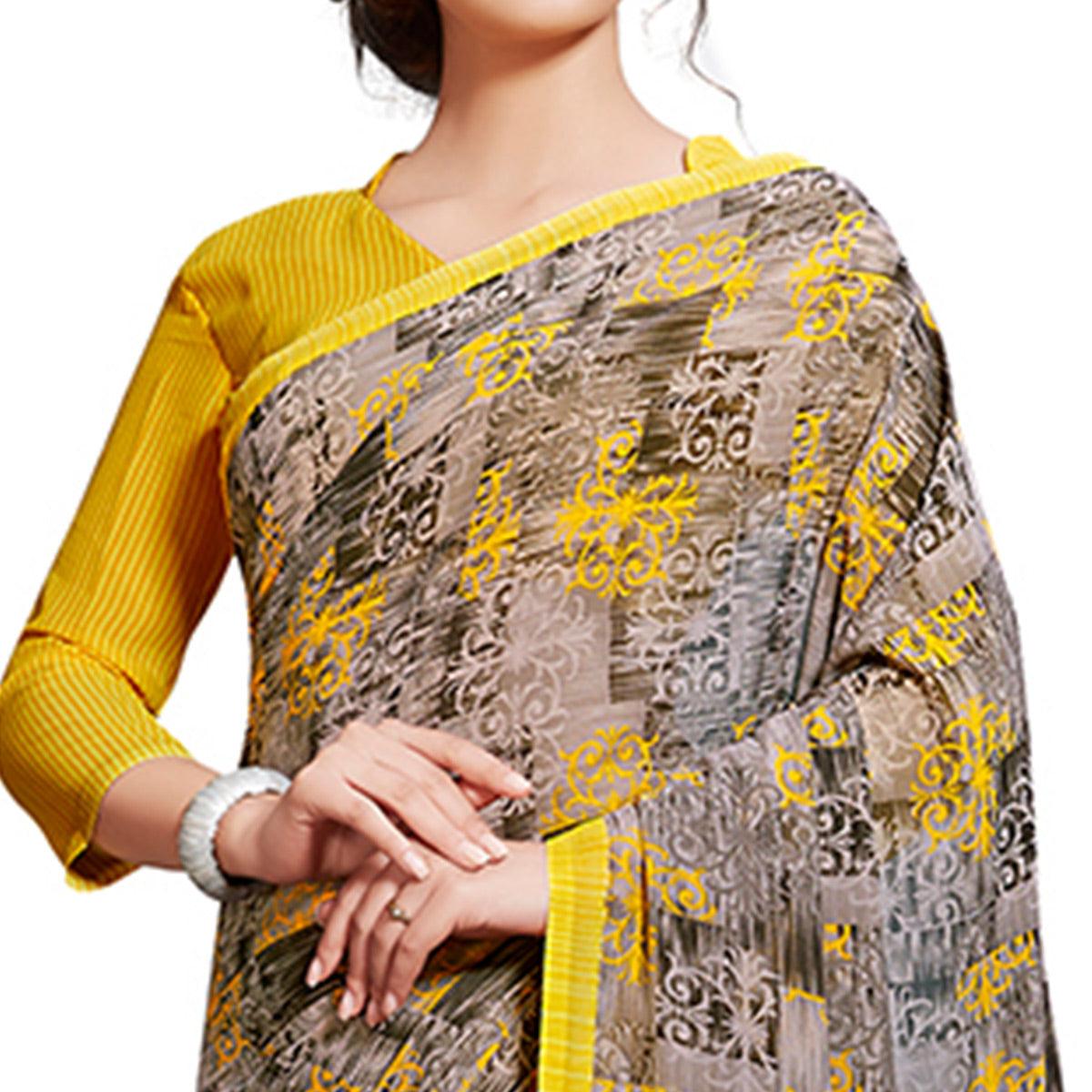 Exotic Grey-Yellow Colored Casual Printed Georgette Saree