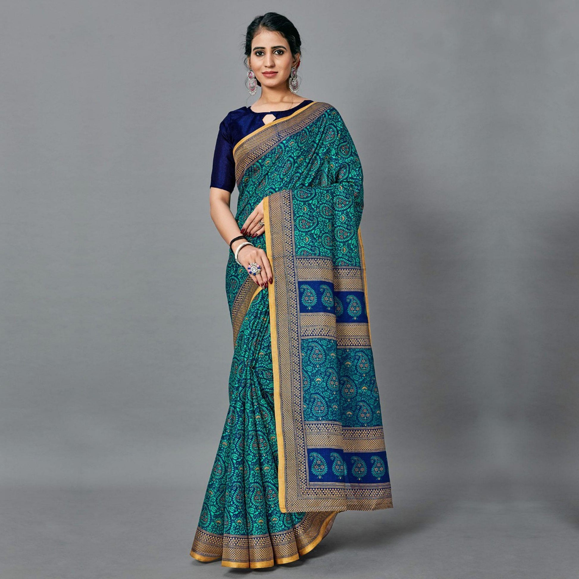 Exotic Light Blue Colored Casual Wear Printed Art Silk Saree