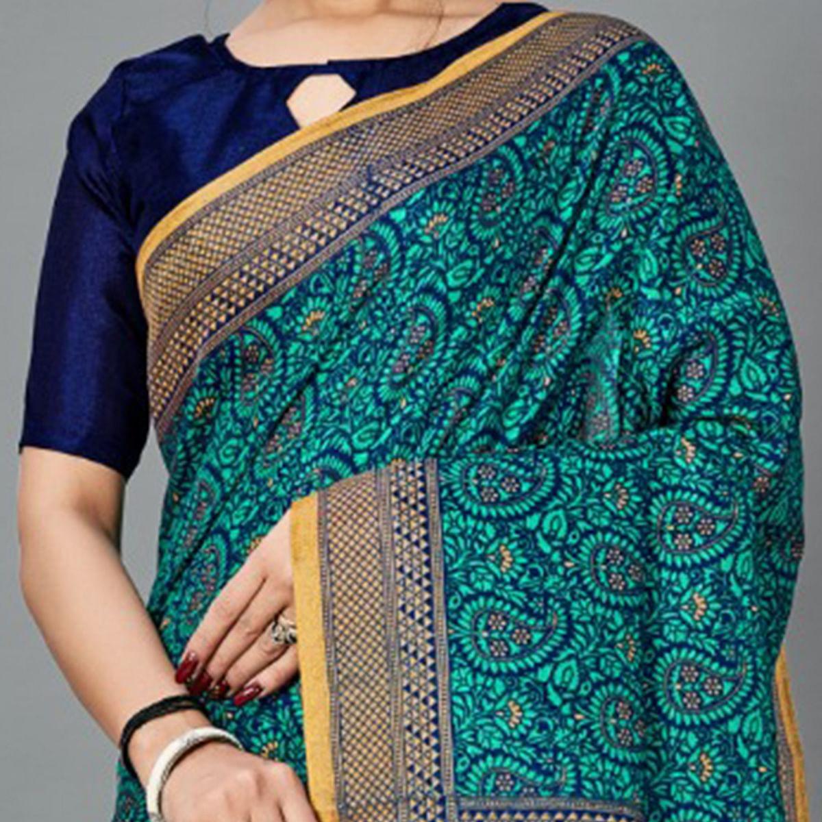 Exotic Light Blue Colored Casual Wear Printed Art Silk Saree