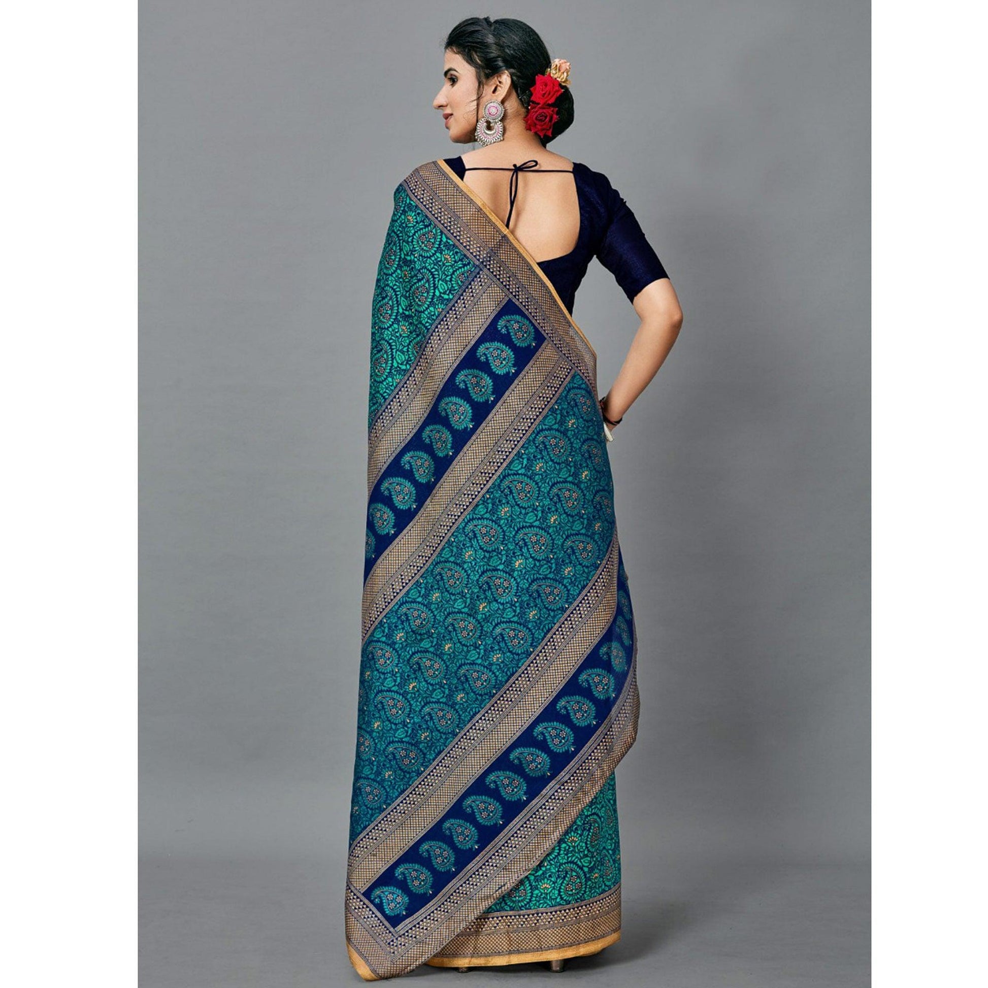 Exotic Light Blue Colored Casual Wear Printed Art Silk Saree