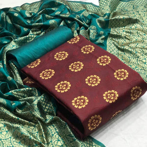 Exotic Maroon Colored Casual Wear Banarasi Silk Dress Material