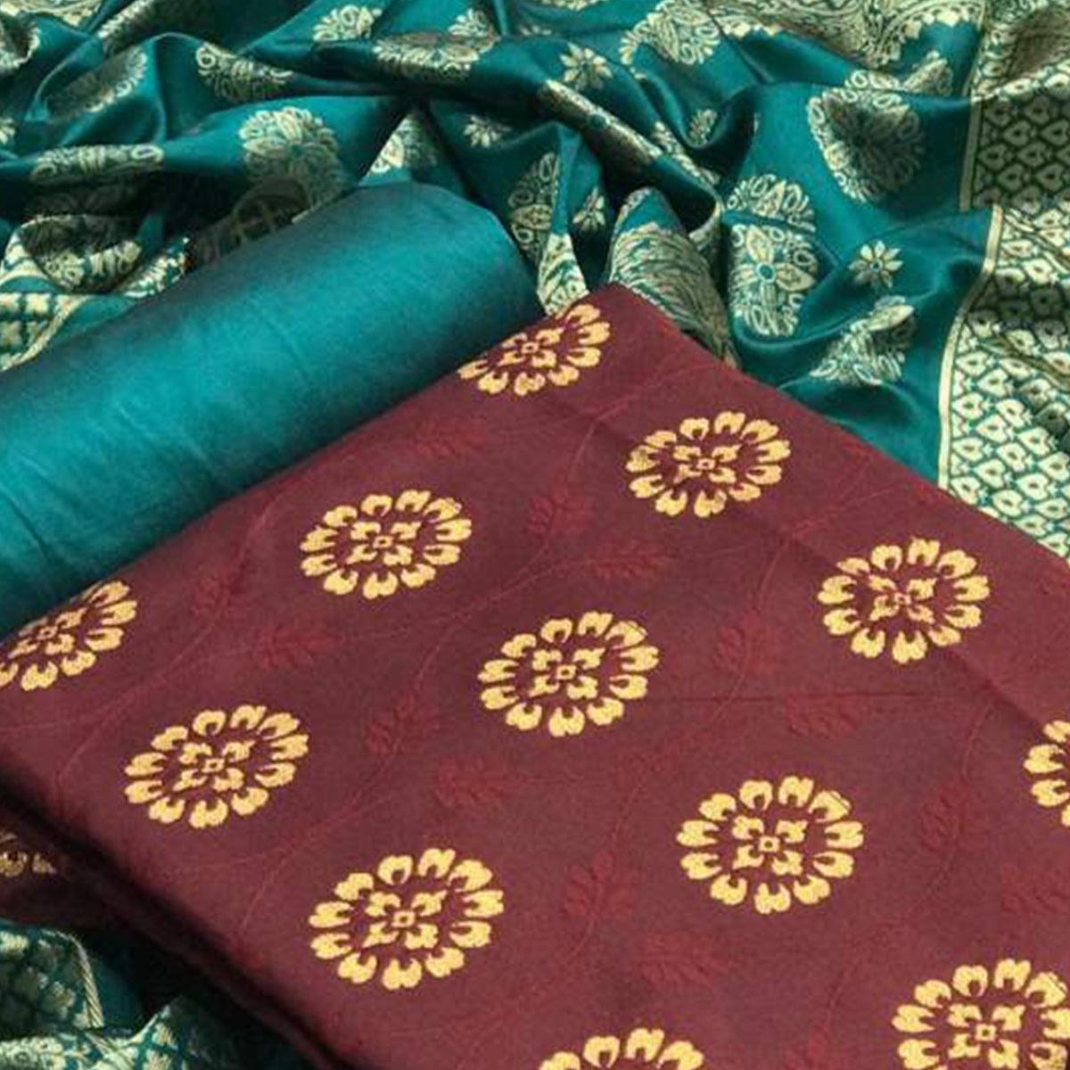 Exotic Maroon Colored Casual Wear Banarasi Silk Dress Material