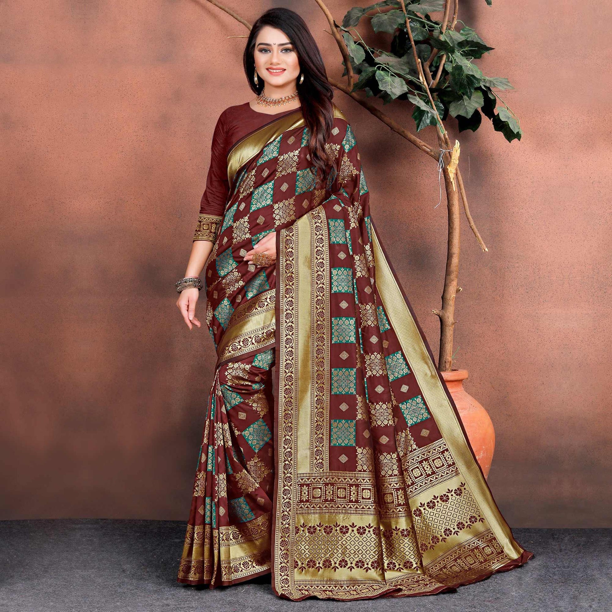 Exotic Maroon Colored Festive Wear Woven Silk Saree