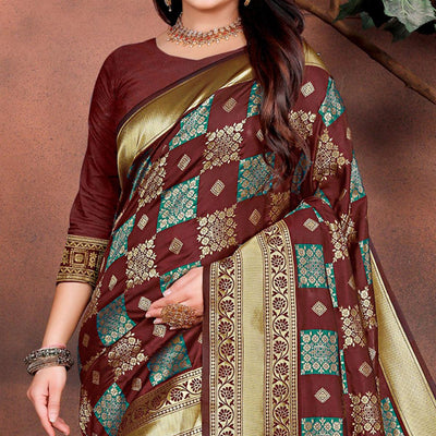 Exotic Maroon Colored Festive Wear Woven Silk Saree