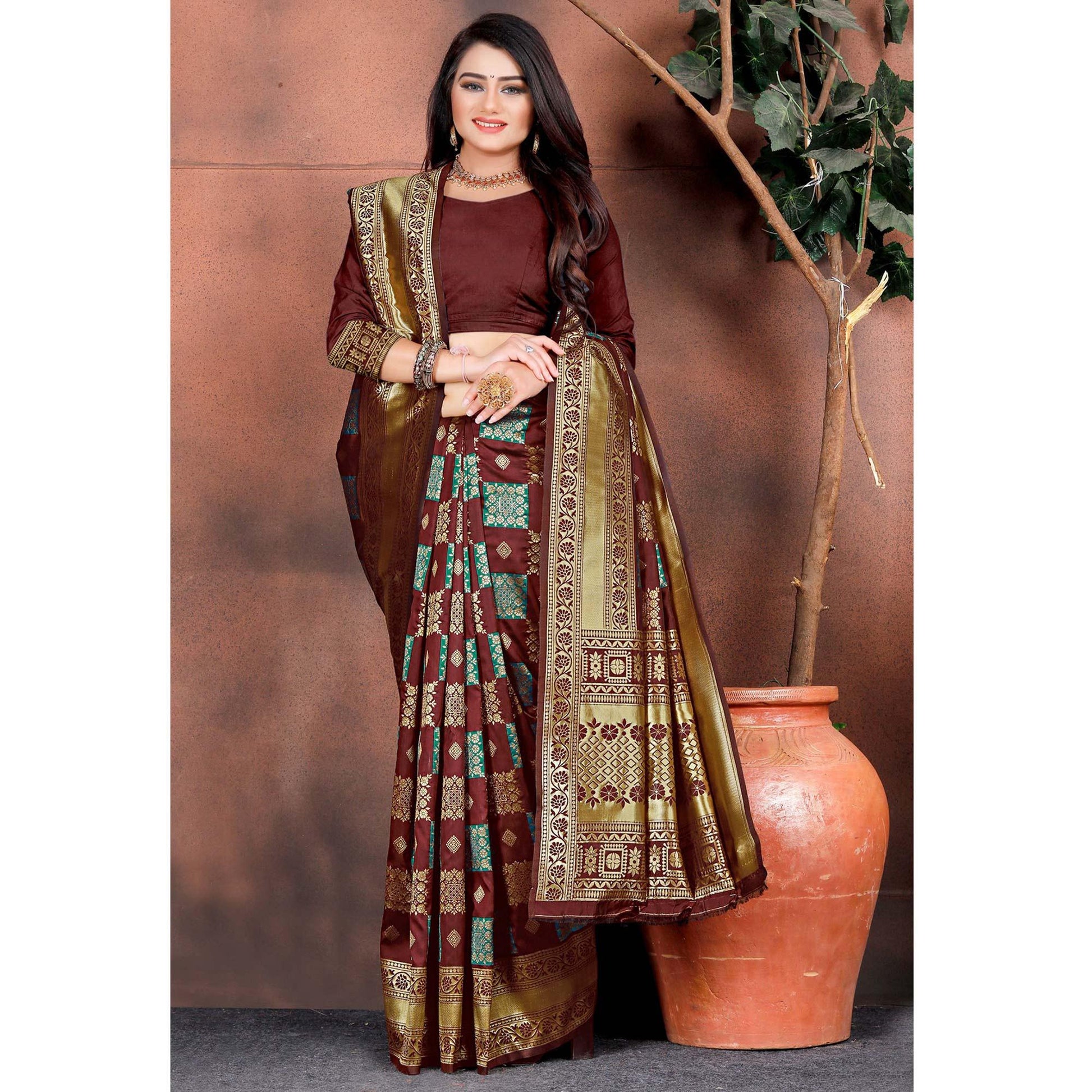 Exotic Maroon Colored Festive Wear Woven Silk Saree