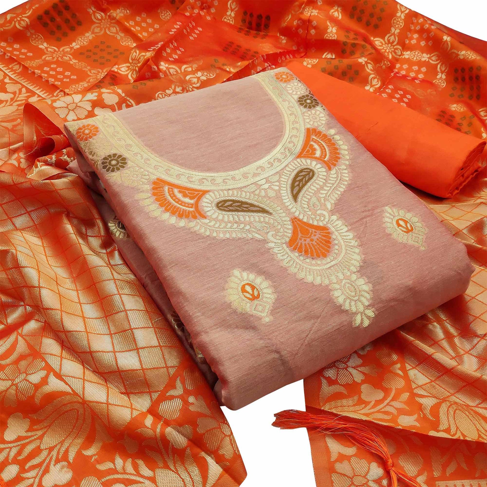 Exotic Mauve Colored Festive Wear Woven Banarasi Silk Dress Material