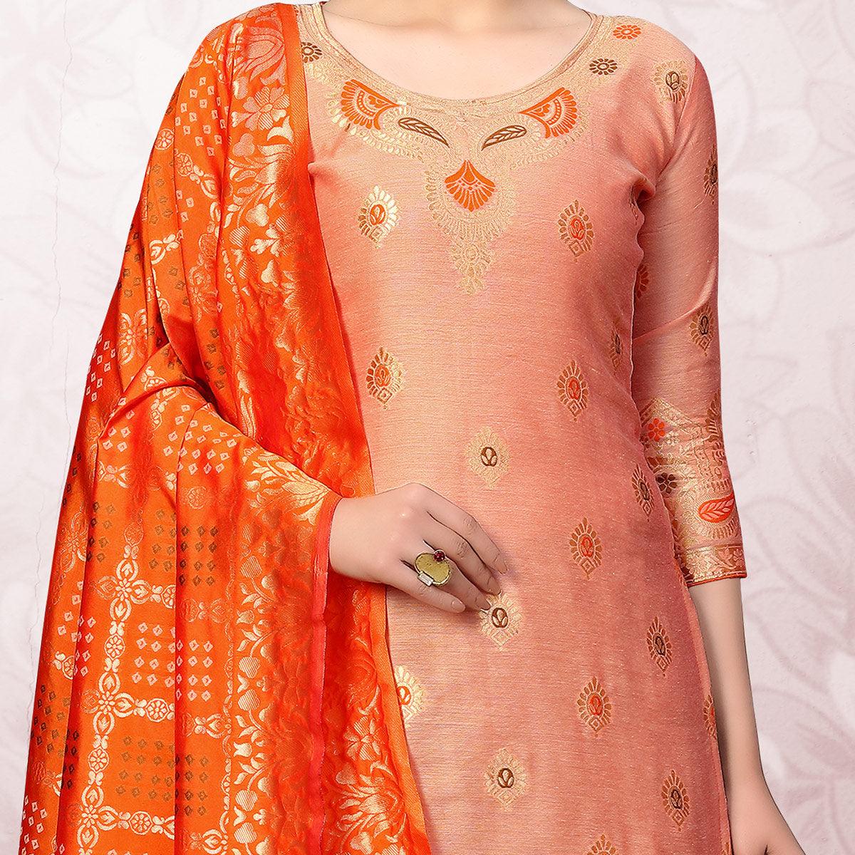 Exotic Mauve Colored Festive Wear Woven Banarasi Silk Dress Material
