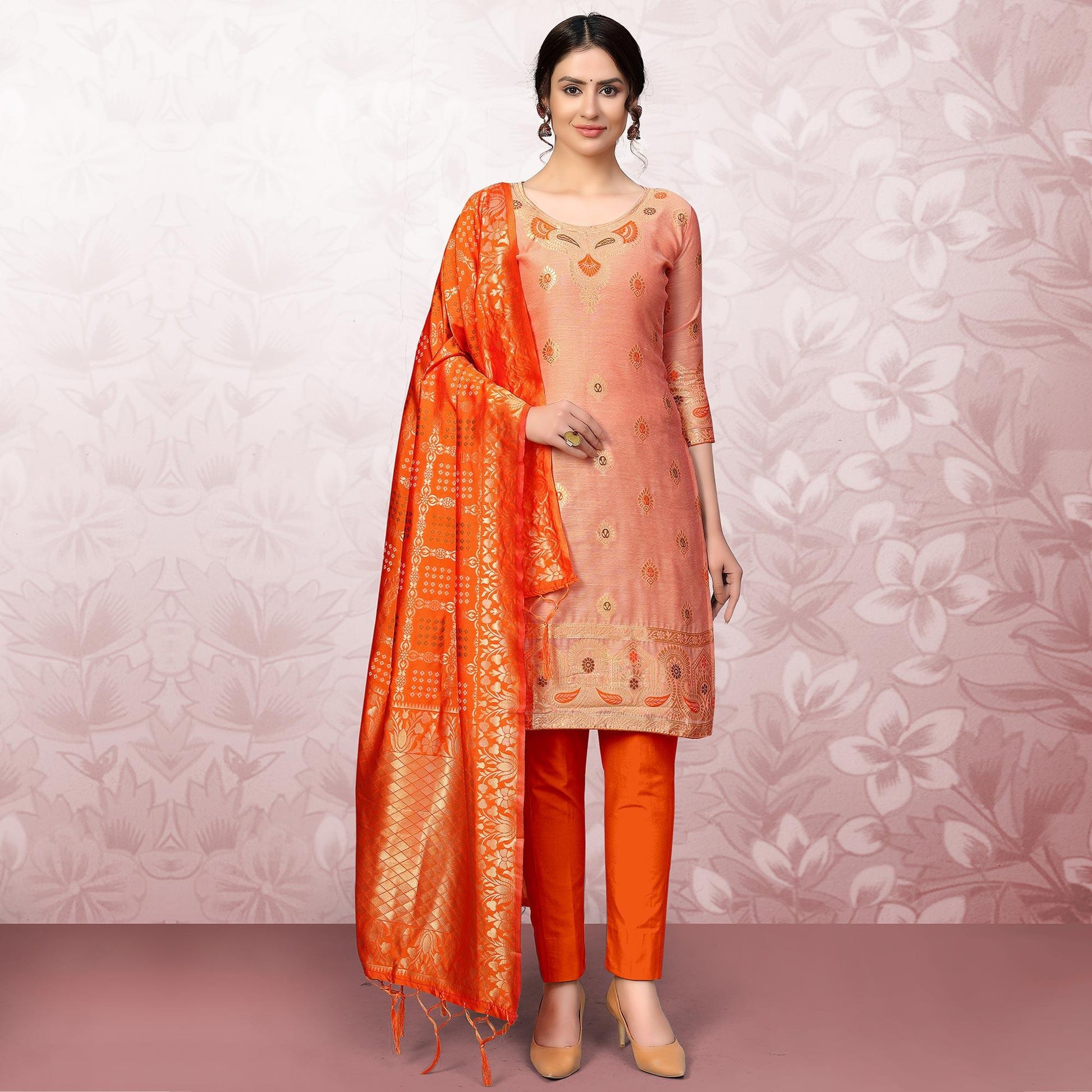 Exotic Mauve Colored Festive Wear Woven Banarasi Silk Dress Material