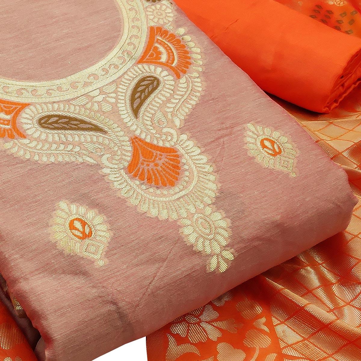 Exotic Mauve Colored Festive Wear Woven Banarasi Silk Dress Material