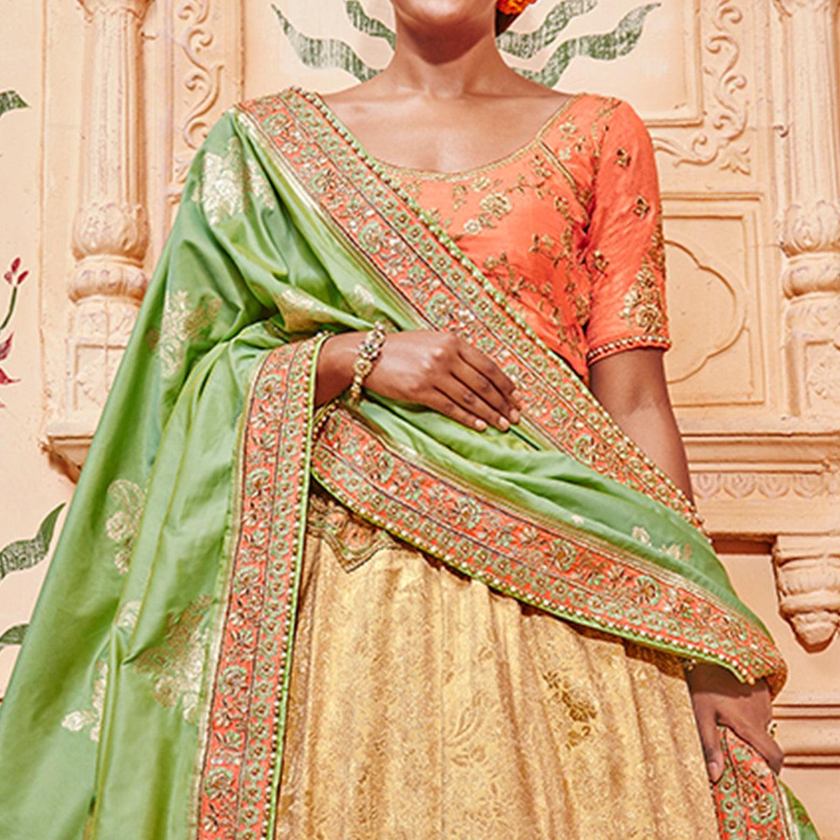 Exotic Multicolored Wedding Wear Pure Silk-Jacquard Lehenga Choli